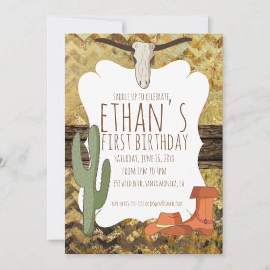 Cowboy thema verjaardag uitnodiging (Voorkant)