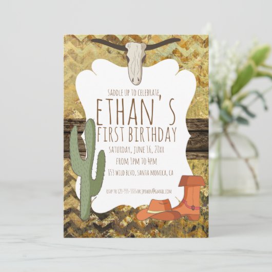 Cowboy thema verjaardag uitnodiging (Staand voorkant)