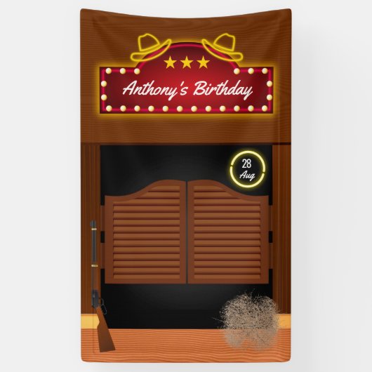 Cowboy-thema verjaardagsfeest Wilde Westen Spandoek (Verticaal)