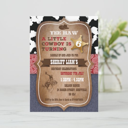 Cowboy thema verjaardagsuitnodiging kaart (Staand voorkant)