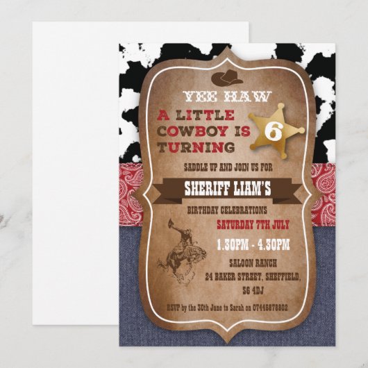 Cowboy thema verjaardagsuitnodiging kaart (Voorkant / Achterkant)