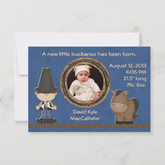 Cowboy Theme Baby Boy Birth Notice Aankondiging (Voorkant)