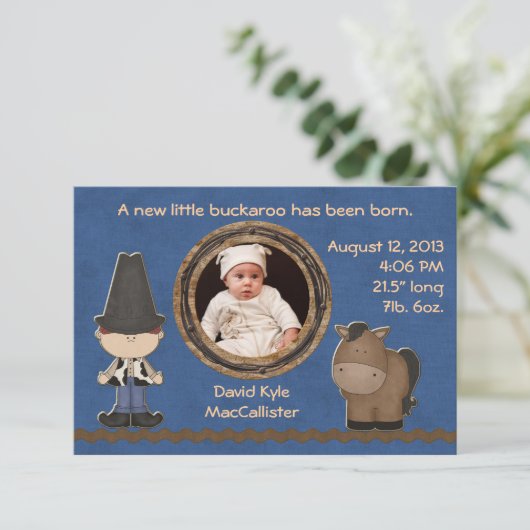 Cowboy Theme Baby Boy Birth Notice Aankondiging (Staand voorkant)