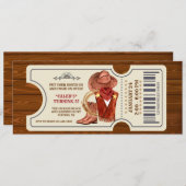 Cowboy Ticket Birthday Party Kaart (Voorkant / Achterkant)