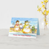 Cowboy Tumbleweed Snowmen Prettige feestdagen Kers Kaart (Gele Bloem)