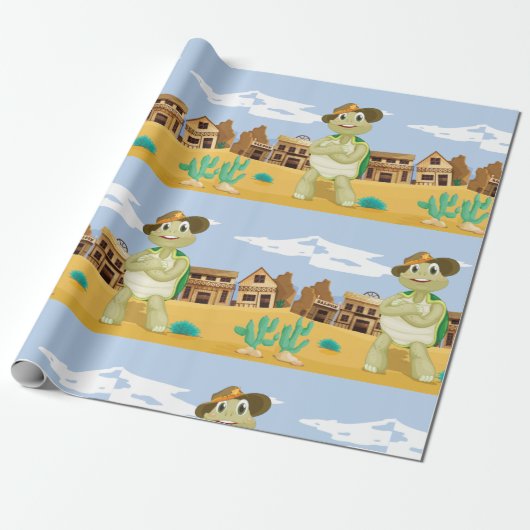Cowboy Turtle Cadeaupapier (Uitgerold)