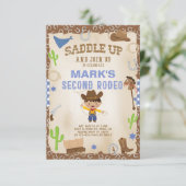 Cowboy tweede rodeo jongen verjaardag uitnodiging. kaart (Staand voorkant)