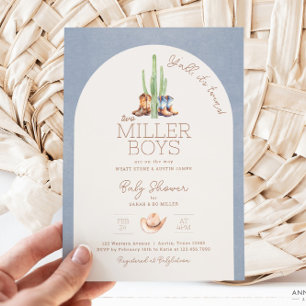 Cowboy Twin Baby shower Invitation Kaart