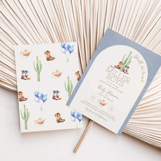 Cowboy Twin Baby shower Invitation Kaart