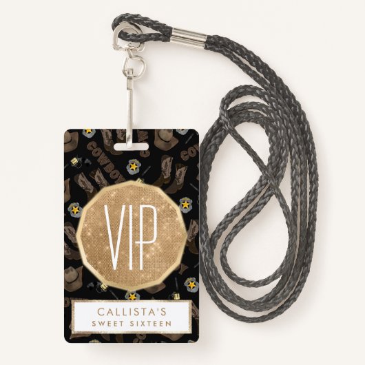 Cowboy Typografie Artsy Cool Brown Waterverf Badge (Voorkant met draagriem)