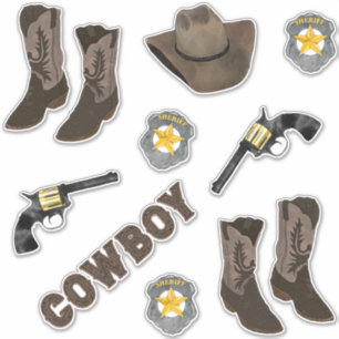 Cowboy Typografie Artsy Cool Brown Waterverf Sticker