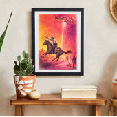 Cowboy UFO Encounter – Vintage Sci-Fi Poster