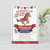 Cowboy, uitnodiging voor paardenverjaardag (Staand voorkant)