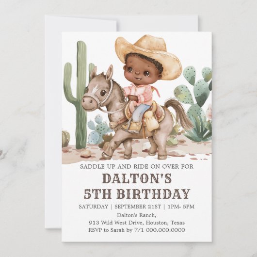 Cowboy uitnodiging voor verjaardagsfeestje (Voorkant)