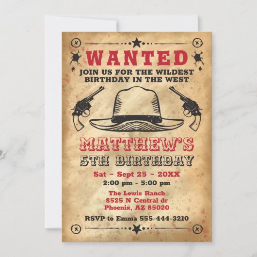 Cowboy-uitnodiging, Westerne verjaardag Kaart (Voorkant)