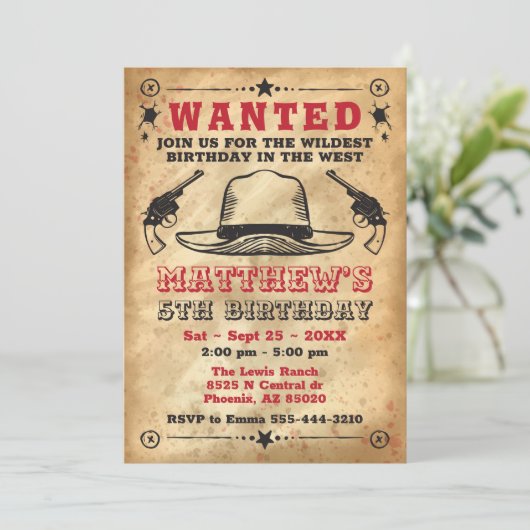 Cowboy-uitnodiging, Westerne verjaardag Kaart (Staand voorkant)