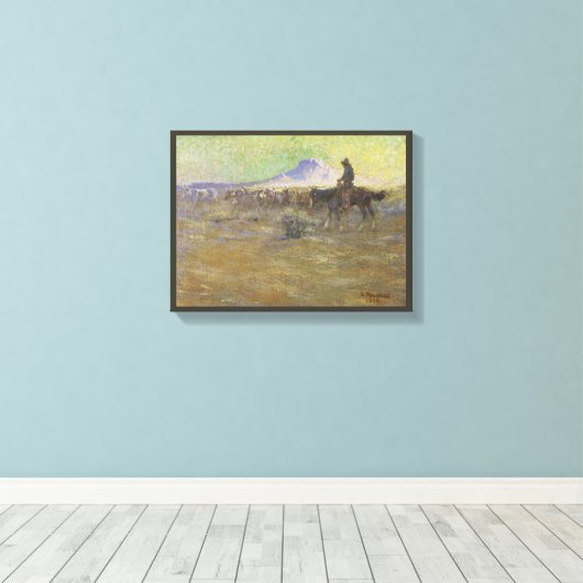 Cowboy vee drijft op de Range door Lon Megargee Canvas Afdruk (Insitu (Houten vloer))
