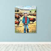 Cowboy vee Ranch Jonge jongen Graphic Art Canvas (Insitu (Houten vloer))