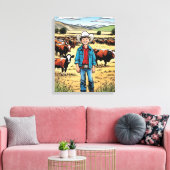 Cowboy vee Ranch Jonge jongen Graphic Art Canvas Afdruk (Insitu (Woonkamer))