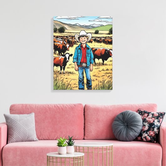 Cowboy vee Ranch Jonge jongen Graphic Art Canvas Afdruk (Insitu (Woonkamer))