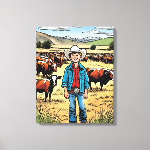 Cowboy vee Ranch Jonge jongen Graphic Art Canvas Afdruk