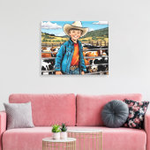 Cowboy vee Ranch Jongen Grafische Kunst Canvas Afdruk (Insitu (Woonkamer))