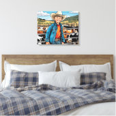 Cowboy vee Ranch Jongen Grafische Kunst Canvas Afdruk (Insitu (Slaapkamer))