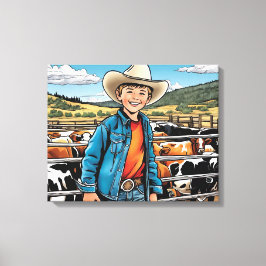Cowboy vee Ranch Jongen Grafische Kunst Canvas Afdruk