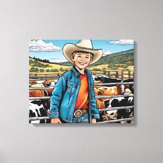 Cowboy vee Ranch Jongen Grafische Kunst Canvas Afdruk