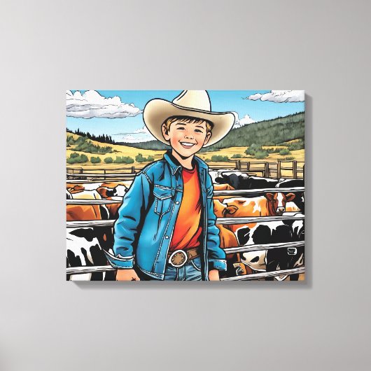 Cowboy vee Ranch Jongen Grafische Kunst Canvas Afdruk (Voorkant)