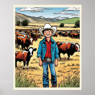 Cowboy vee Ranch Jongen Grafische Kunst Poster