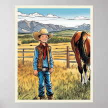 Cowboy vee Ranch Jongen Grafische Kunst