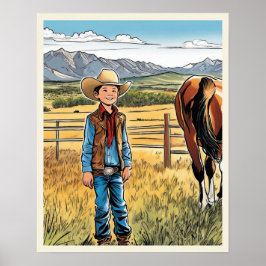Cowboy vee Ranch Jongen Grafische Kunst Poster