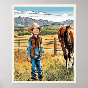 Cowboy vee Ranch Jongen Grafische Kunst Poster