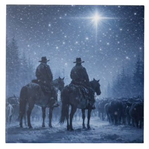 Cowboy Veeartrek Winter Kunstwerk Tegeltje