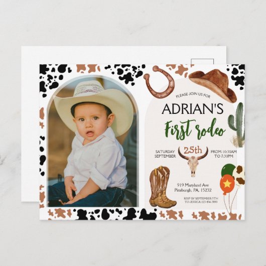 Cowboy Verjaardag 1e Rodeo Verjaardagsfeest Briefkaart (Voorkant / Achterkant)