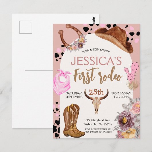 Cowboy-verjaardag 1e Rodeo-verjaardagsfeestje Briefkaart (Voorkant / Achterkant)