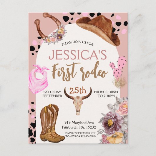 Cowboy-verjaardag 1e Rodeo-verjaardagsfeestje Briefkaart (Voorkant)