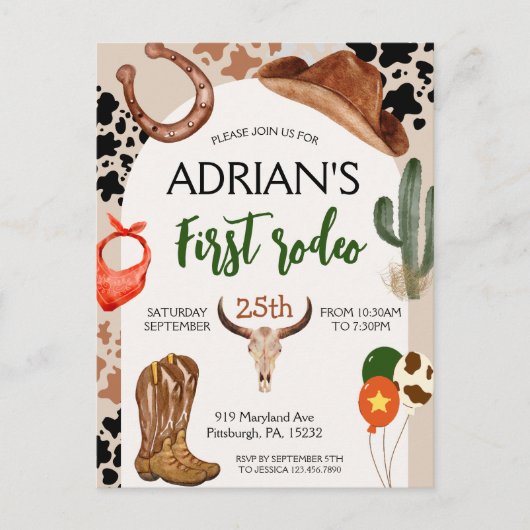 Cowboy Verjaardag 1ste Rodeo Verjaardagsfeestje Briefkaart (Voorkant)