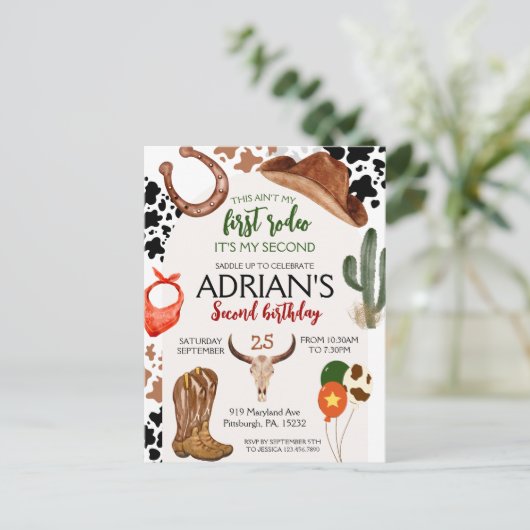 Cowboy-verjaardag 2de Rodeo-verjaardagsfeestje Briefkaart (Staand voorkant)
