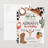 Cowboy-verjaardag 2de Rodeo-verjaardagsfeestje Briefkaart (Voorkant / Achterkant)
