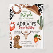 Cowboy-verjaardag 2de Rodeo-verjaardagsfeestje Briefkaart (Voorkant)