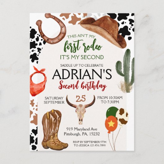 Cowboy-verjaardag 2de Rodeo-verjaardagsfeestje Briefkaart (Voorkant)