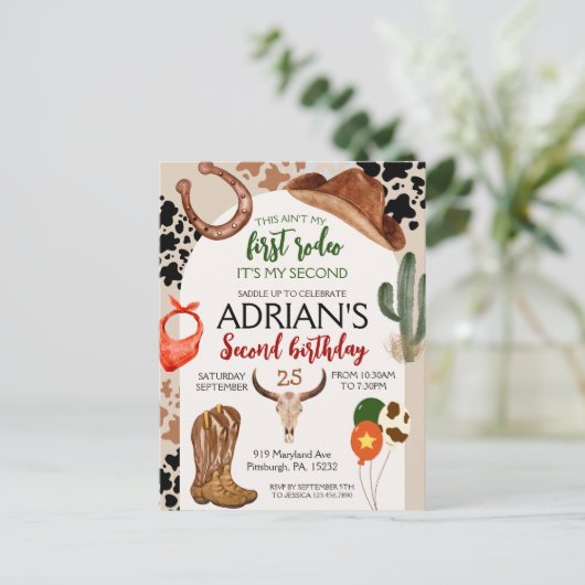 Cowboy Verjaardag 2e Rodeo Verjaardagsfeestje Briefkaart (Staand voorkant)