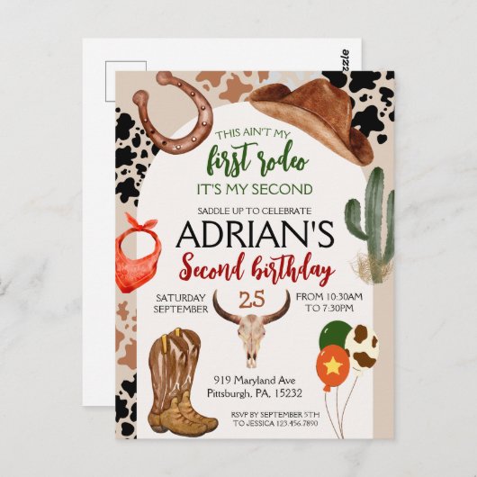 Cowboy Verjaardag 2e Rodeo Verjaardagsfeestje Briefkaart (Voorkant / Achterkant)