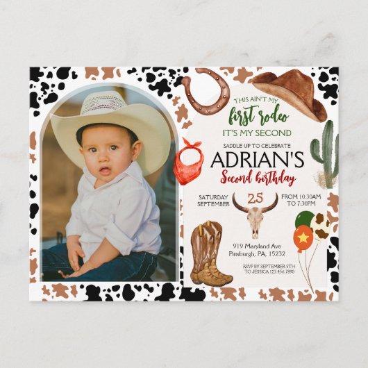 Cowboy-verjaardag 2e Rodeo-verjaardagsfeestje Briefkaart (Voorkant)