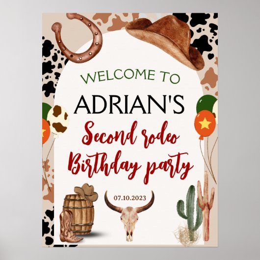 Cowboy Verjaardag 2e Rodeo Verjaardagsfeestje Poster (Voorkant)