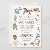 Cowboy Verjaardag Blauw 1e Rodeo Party Kaart (Voorkant)