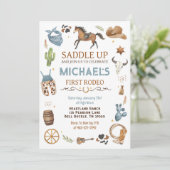 Cowboy Verjaardag Blauw 1e Rodeo Party Kaart (Staand voorkant)