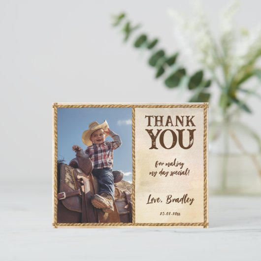 Cowboy verjaardag eerste rodeo foto bedankt! (Staand voorkant)